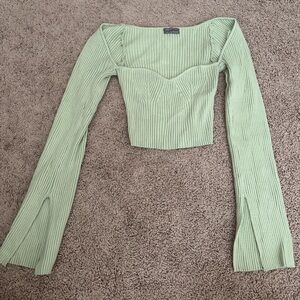 UO Sage Green Juliet Bell Sleeve Top